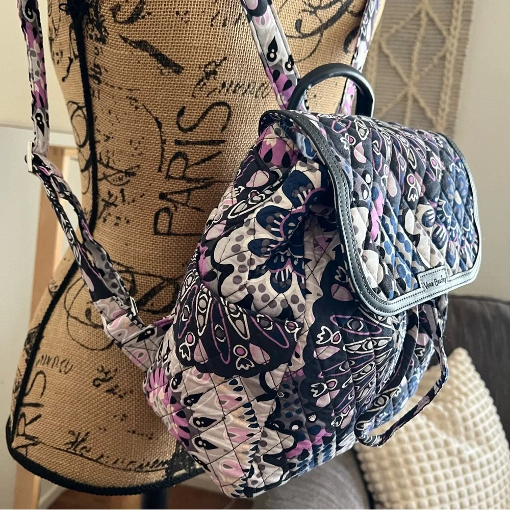 Vera Bradley Mimosa Medallion Purple Floral Essential Compact Backpack